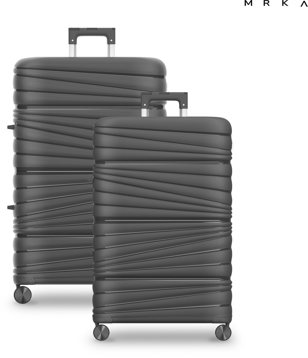 MRKA® Santiago - Reiskoffer duoset - 2-delig Kofferset (S + L) - Donker Grijs - Kofferset - Koffers - Reisbagage - Valies - Lichtgewicht - Polypropyleen Koffer - TSA Slot - Cijferslot - 360° Wielen - Koffers Met Wielen - 37 Liter en 91 Liter