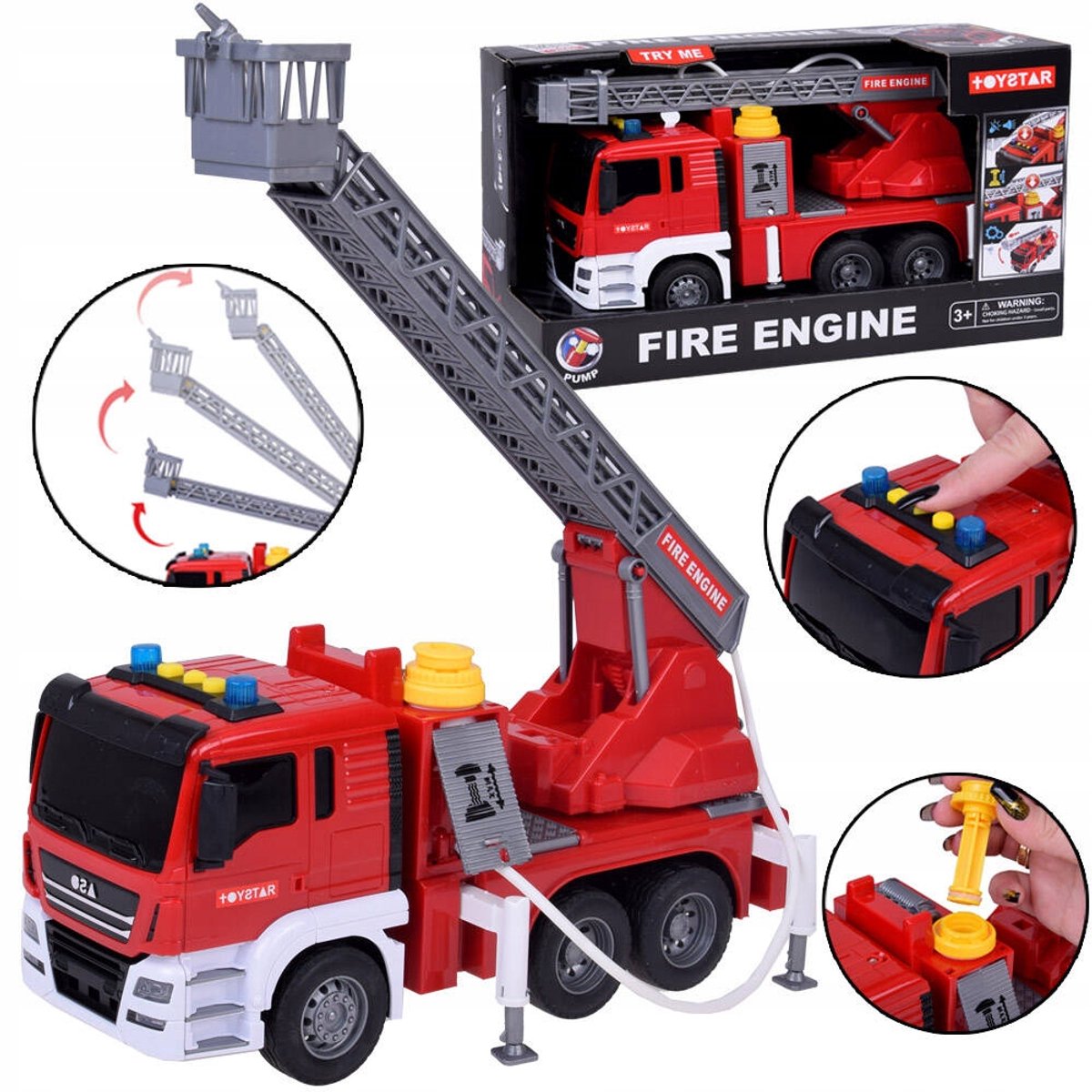 Brandweerwagen met waterspuitfunctie, beweegbare ladder, geluid & licht