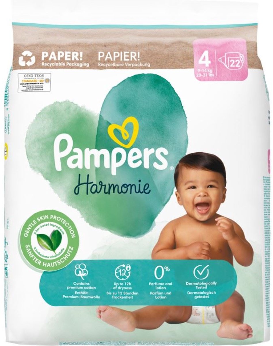 Pampers Harmonie - 22 Luiers - tot 12 uur droog - Recyclebaar papieren verpakking