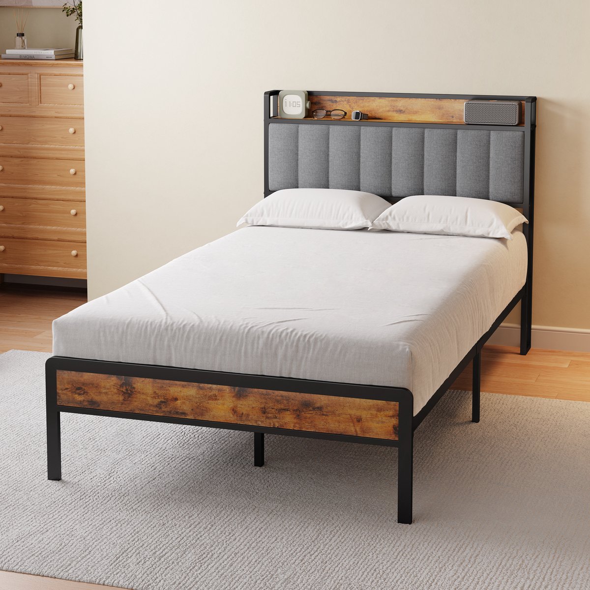 Xbro Gestoffeerd Bed 120 x 200 cm - Tweepersoonsbed met 35 cm Opbergruimte - Lichtgrijs — cadeau in Cadeau-ideeën - foto 5