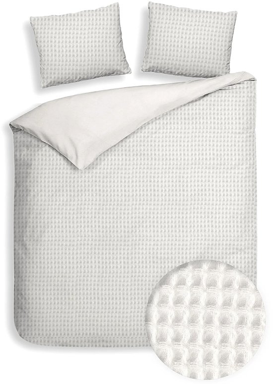 Wafel Dekbedovertrek - LitaLente Crème - 100% Katoen - 240x220 cm - Luxe & Ademend - Inclusief 2 Kussenslopen 60x70 cm - Hotelkwaliteit - Krimpvrij & Duurzaam - Geschikt voor Dekbed 240x220 cm van Merkloos — afbeelding 4