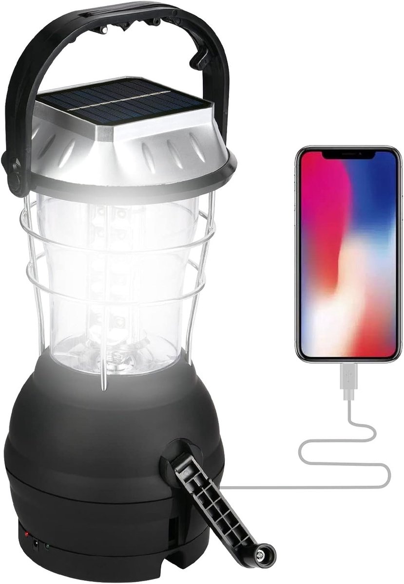 Noodradio - Noodradio's - Draagbare noodradio - Zonnesolar handkraan LED campinglanterne, super helder, IP43 waterdicht, 5 oplademethodes, Geschikt voor wandelen, vissenv, nood