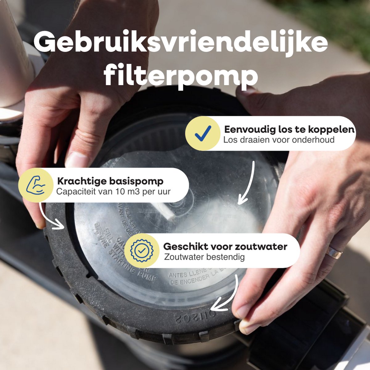 LIVIN' Zwembad filterpomp 10M3 - Zwembadpompen - Zwembadpomp - Zwembad Filterpomp - Zelfaanzuigend - Geschikt voor Intex en Bestway - 10m3 per uur - Geluidsloos - Zwart – foto 4