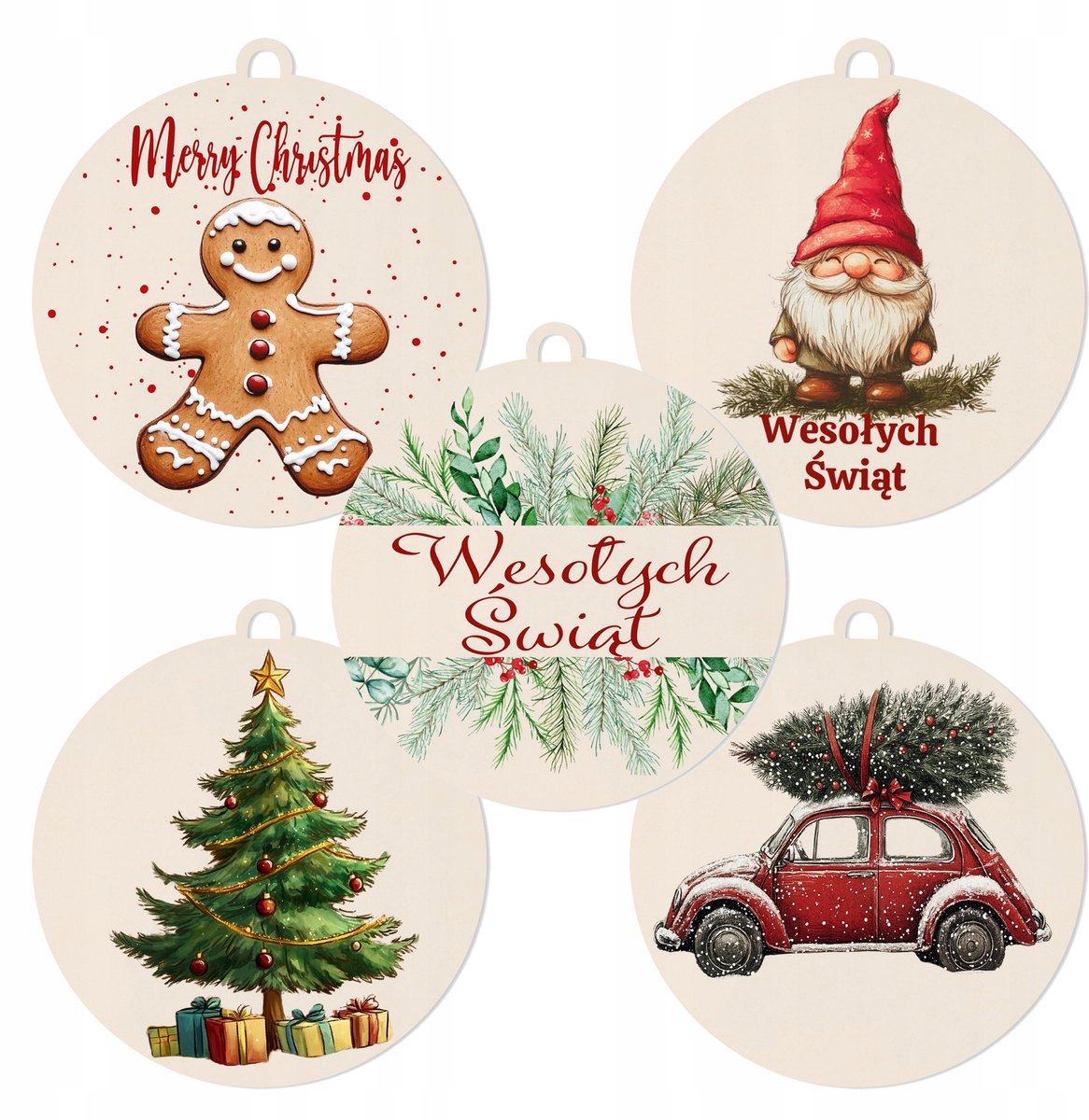 Kerstballenset - 5 stuks - Unieke kerstboomversiering