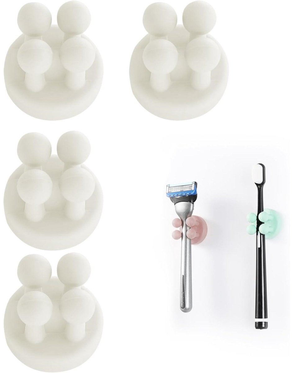 EXCITAT Siliconen tandenborstelhouder - 4-pack - Scheermeshouder - Multifunctionele haak - Waterdicht en zelfklevend - Tandenborstelhaakhouder - Wit