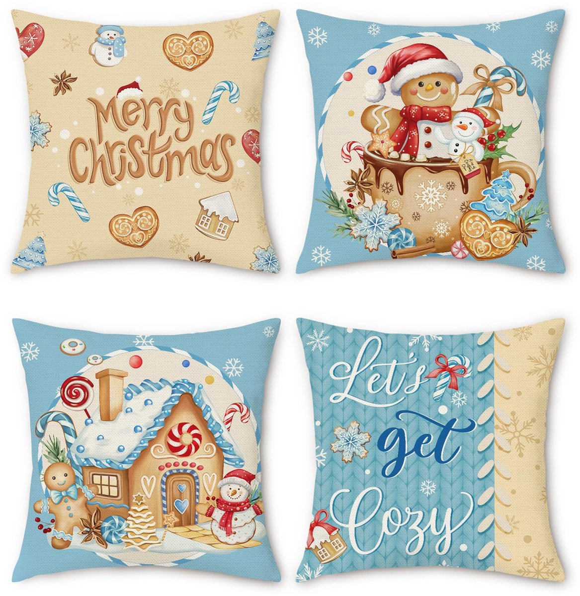 Unyqoos Set van 4 decoratieve kussenhoezen met feestelijk winterthema voor huisdecoratie Kleurjik