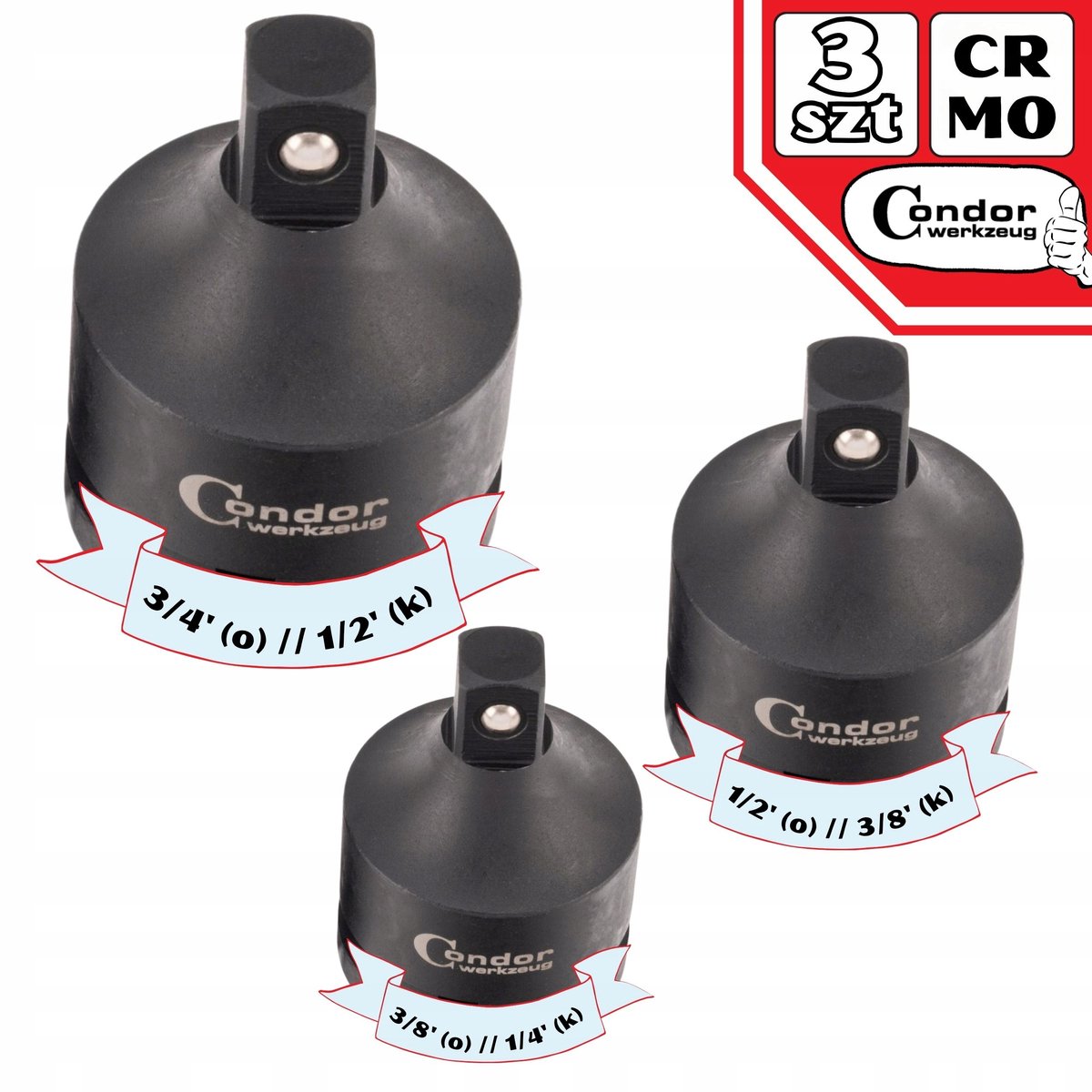 Condor Werkzeug Hameradapterset 3-delig CrMo