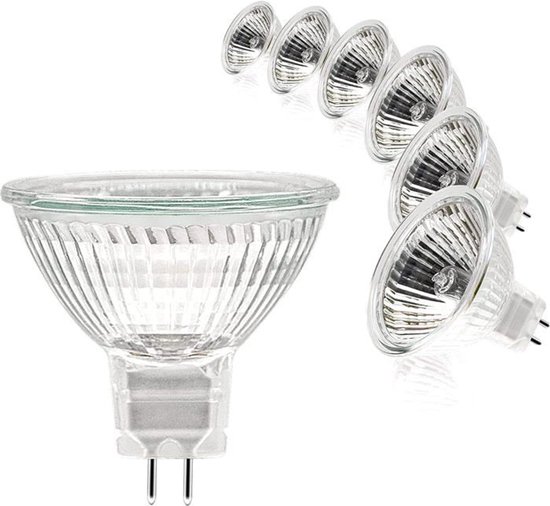 6-pack spots, 12V 50W lampen, GU5.3 lampen, MR16 dimbare lampen, 2700K warm witte halogeenlampen