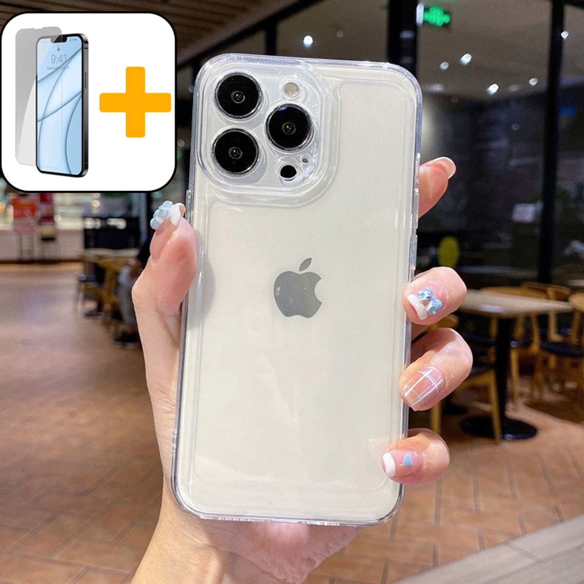 Hoesje voor iPhone 14 Pro Max, Transparante Schokbestendig Case, Anti-Vergeling Hoes, PC, Valbeveiliging, Ultra-Slank - Screenprotector