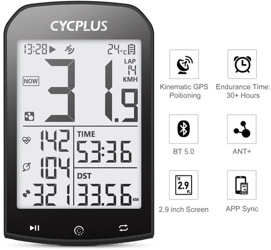 GPS Fietscomputer - CYCLPLUS M1 - Draadloos - ANT+ en Bluetooth van Merkloos — afbeelding 5