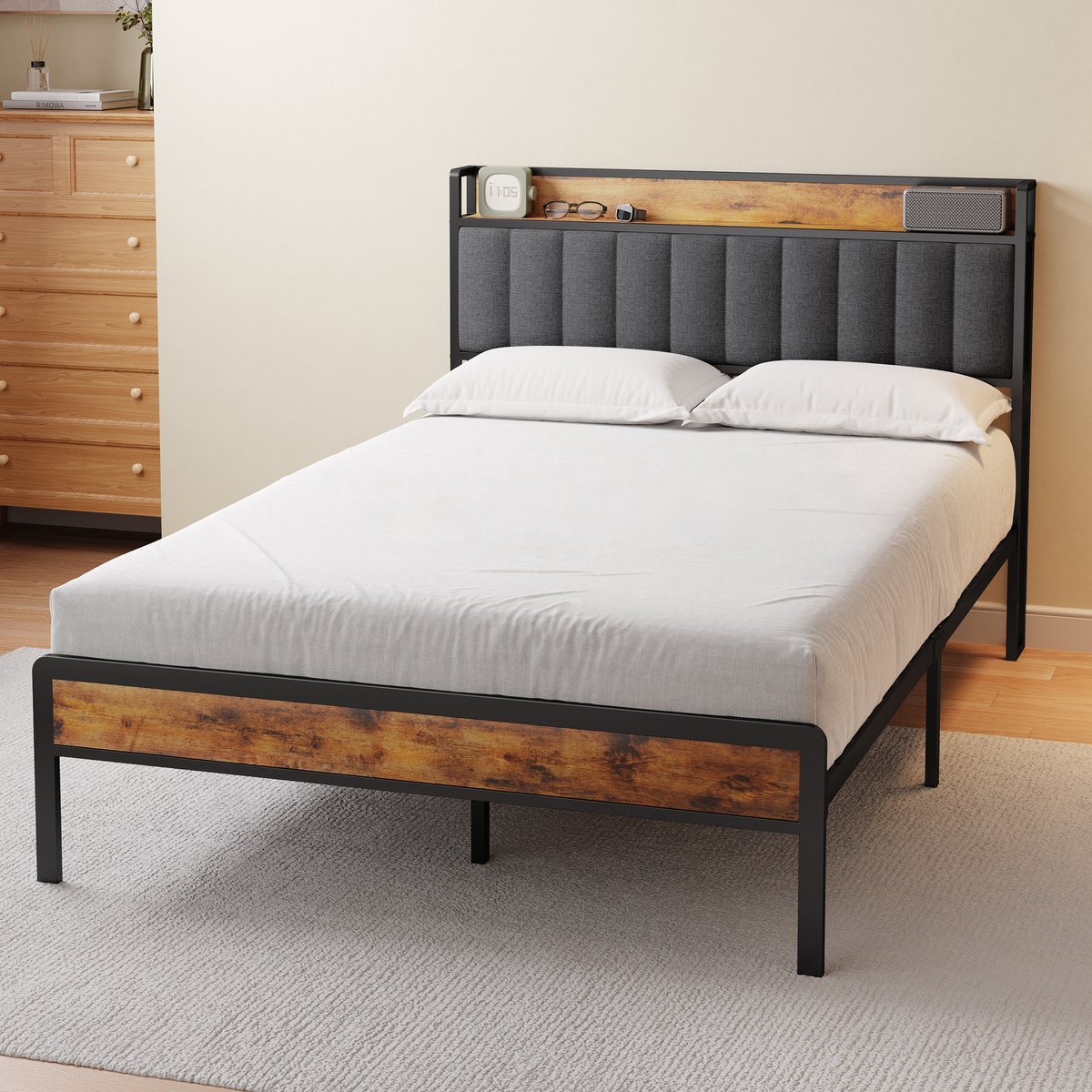 Xbro Gestoffeerd Bed 140 x 200 cm - Tweepersoonsbed met 35 cm Opbergruimte - Donkergrijs — cadeau in Cadeau-ideeën - foto 4