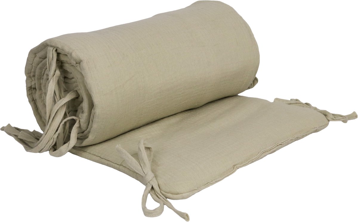 Honeybears Baby Bedbumper – Box omrander – Hoofdbeschermer - Bedomrander ledikant – Bed omranderJongens/Meisjes – 180 x 30 cm - Beige
