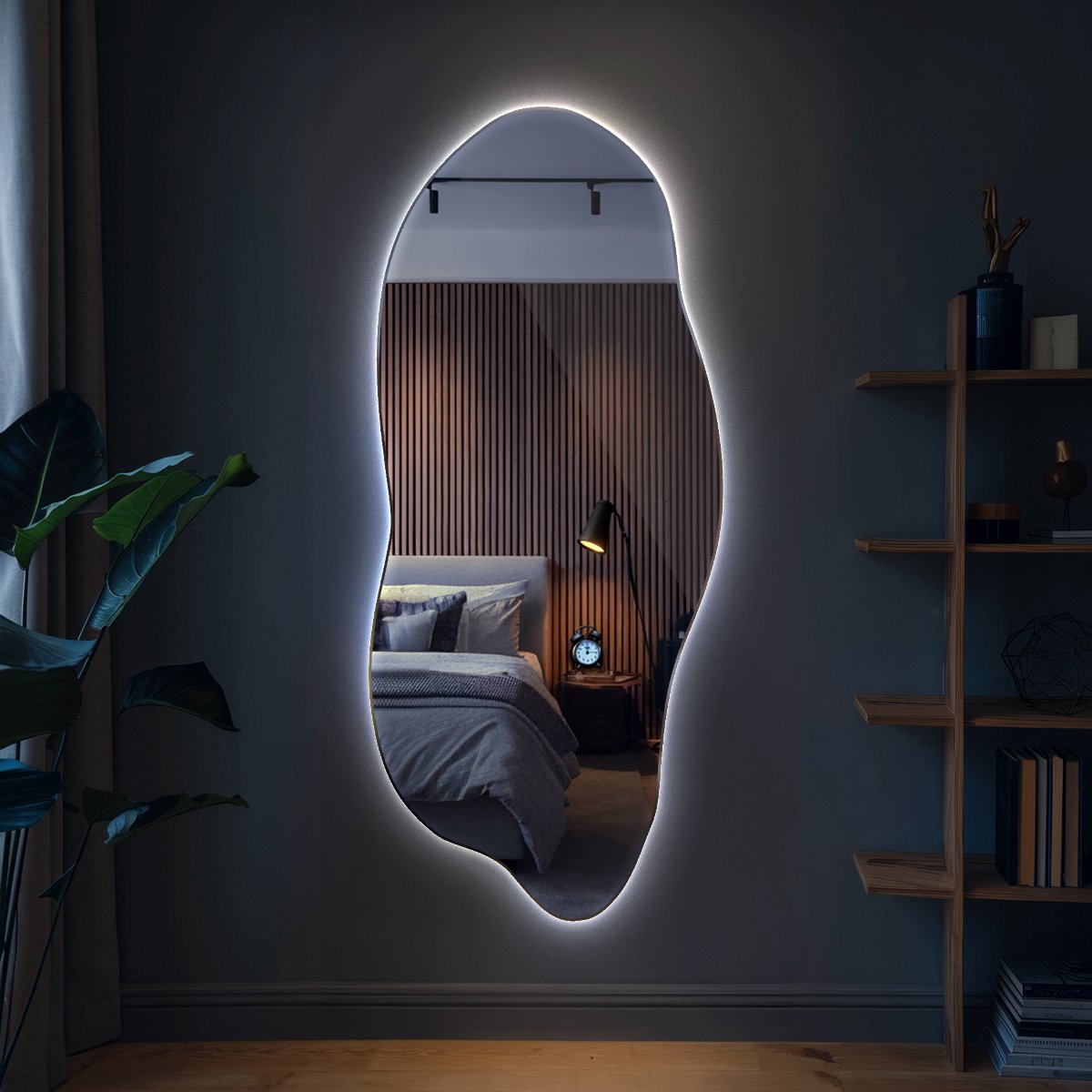 Coloray Organische Spiegel LED - Grote Halfronde Organische Spiegel LED - 45 cm x 100 cm - Organische Spiegel Hal - Scandinavisch Spiegel - Koel licht - Wandspiegel LED Organisch