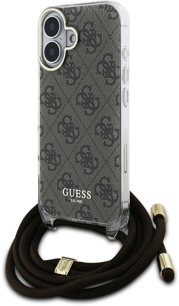 Guess IML 4G Crossbody geschikt voor iPhone 16 hoesje met koord - Bruin