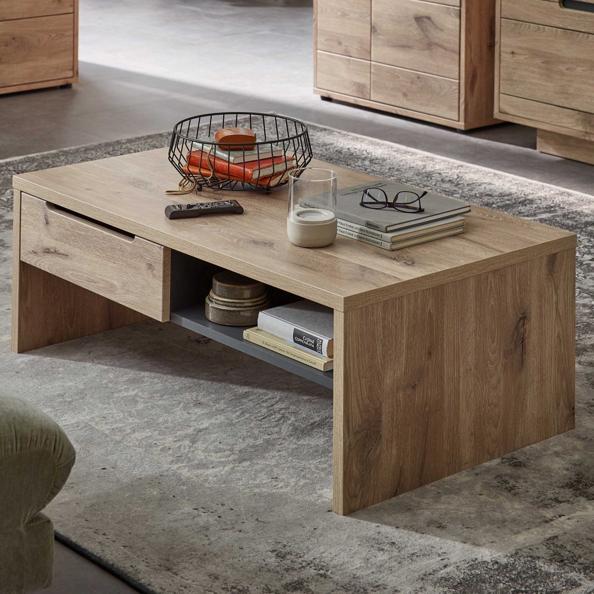 Salontafel Bellini 110x65cm Met Opberglade - Eik/antraciet - Emob - Salontafel - Bruin; Antraciet - Melamine; MDF; Spaanplaat