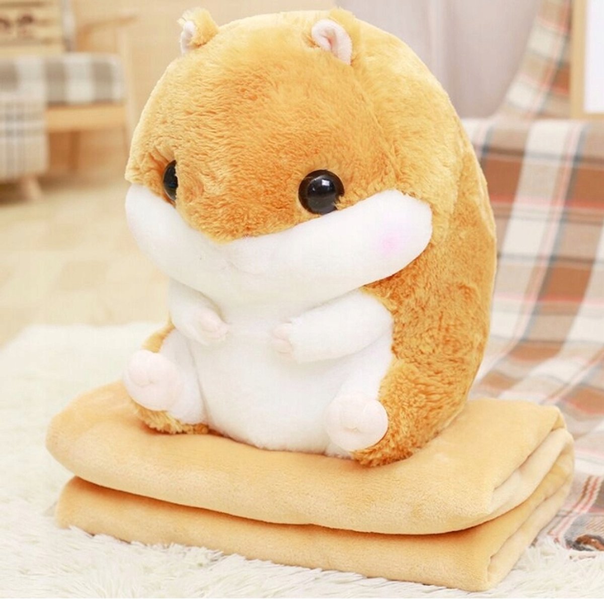 Pluche Hamster Knuffel met Dekentje 3-in-1 - Lichtbruin