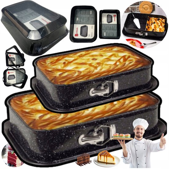 Vierkante taartvorm, Onader roestvrij staal hoekige ovenschaal bakvorm set van 2, Perfect voor taart/brownie/lasagne, gezond en vaatwasbestendig - 15 x 15 x 5 cm