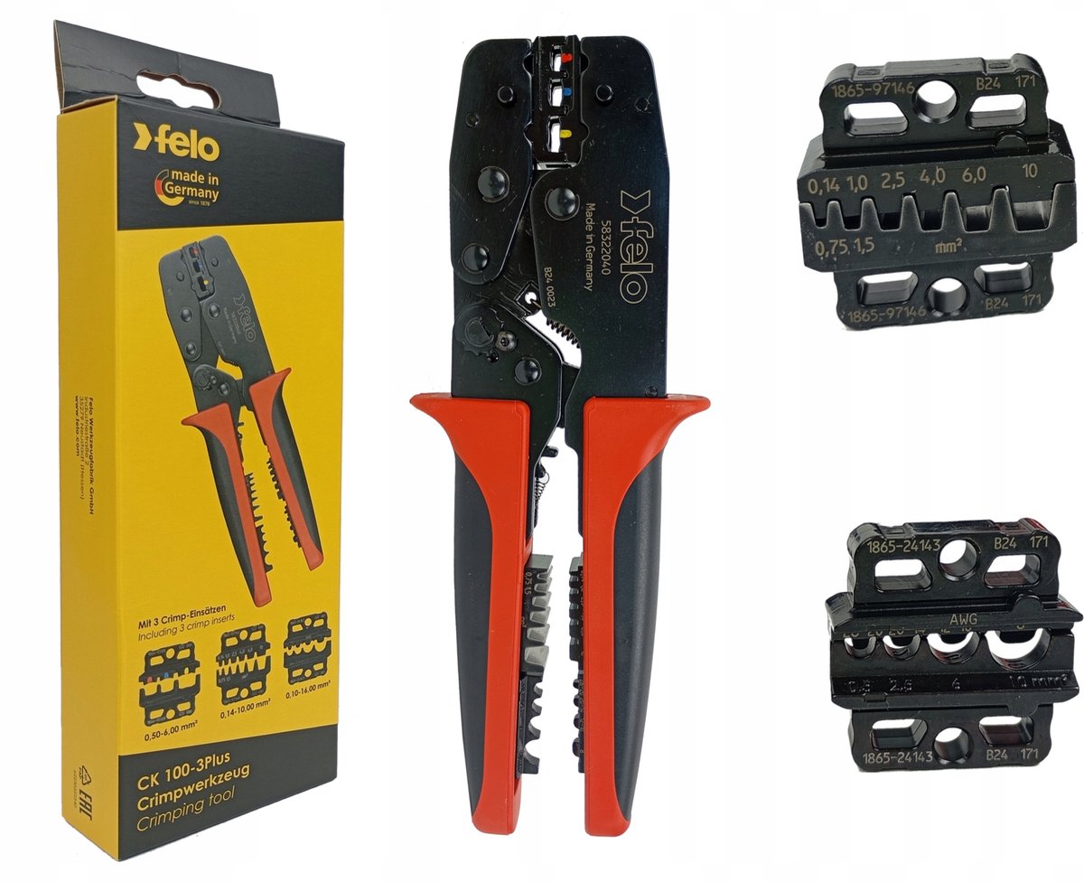 Felo CK 100-3 Plus Krimptang voor Kabelhulzen 0,10-16mm² met 3 Matrijzen