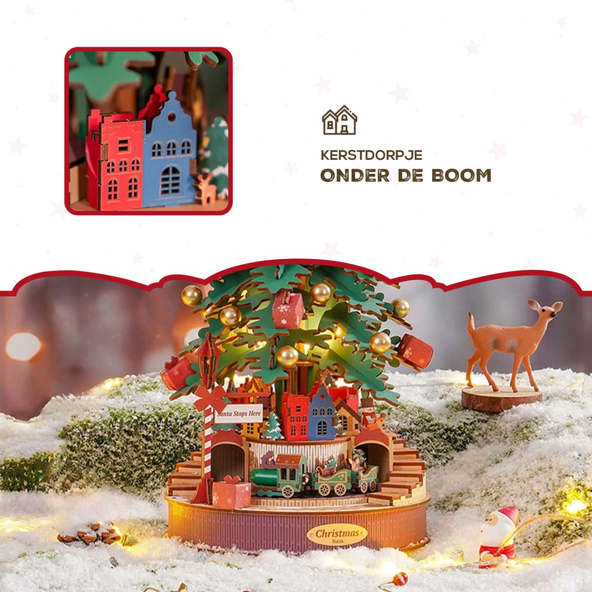 Robotime Christmas Melody Tree 3D Houten Muziekdoos – Kerstboom Bouwpakket – 319 Onderdelen - 30x30x40cm — afbeelding 2