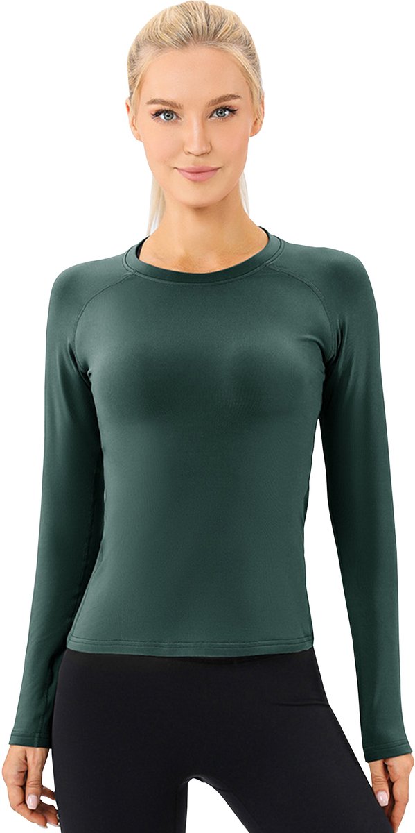 MEETHOO Thermo Shirt met Lange Mouwen voor Dames -Donkergroen-M