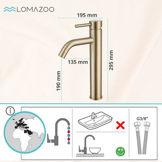 LOMAZOO Robinet pour lavabo Goud - Robinet pour lavabo Gold - Mitigeur [MIDAS]