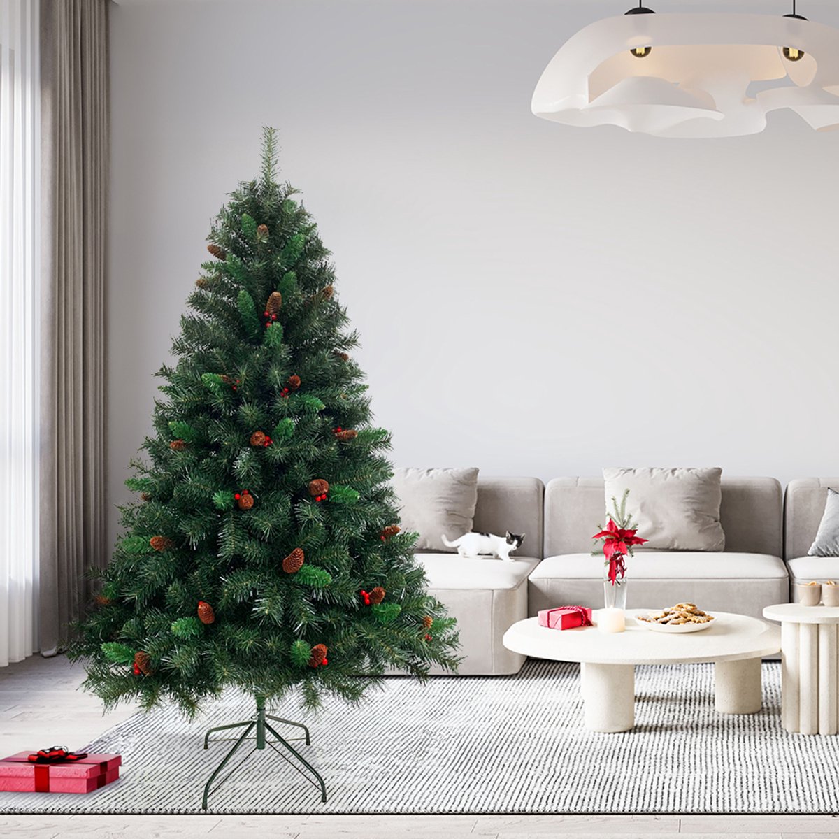 SVITA kunstkerstboom 180cm - met dennenappels en bessen 661 takpunten inclusief metalen standaard kunstkerstboom (Luvi naalden | 180cm) – foto 7