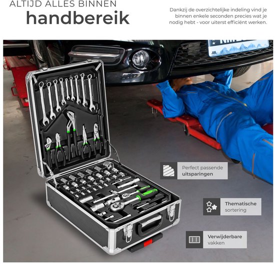 TRESKO® Gereedschapskoffer 1400-delig | gereedschapskast | gereedschapskist | gereedschapstas | gereedschapsset | gereedschaptrolley | chroom-vanadium staal (Blauw