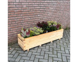 AMISHOUT - SET - Plantenbak met wielen 150x40x36 cm - naturel | bloembak buiten op wielen