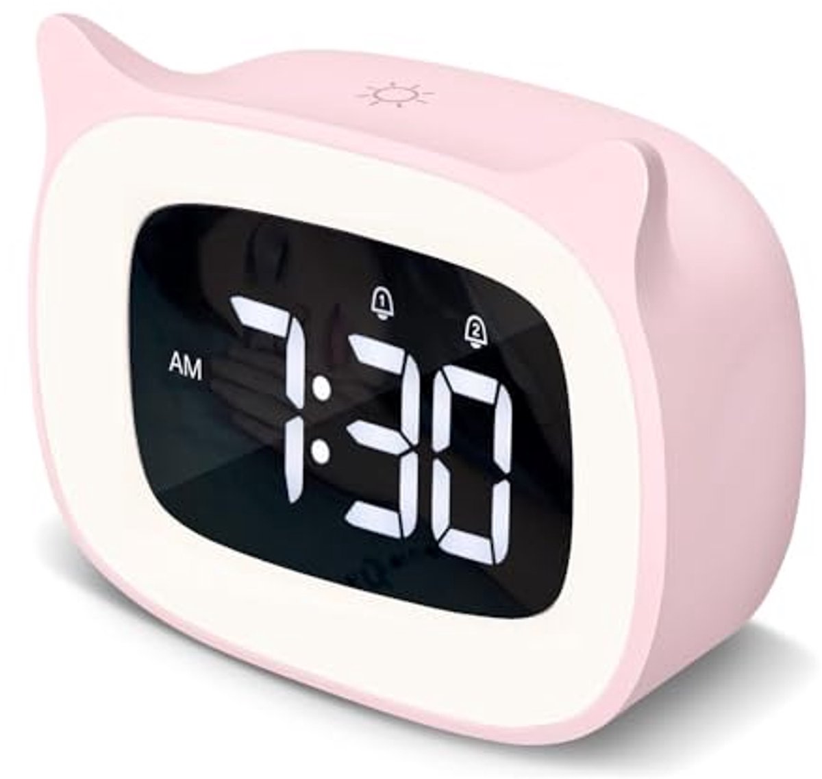 Digitale Kinderwekker met Licht en Muziek - 18 Belltonen, 5 Helderheidsmodi, USB-Opladen, Sluimerfunctie, Dubbele Wekker en LED-Nachtlampje - Roze