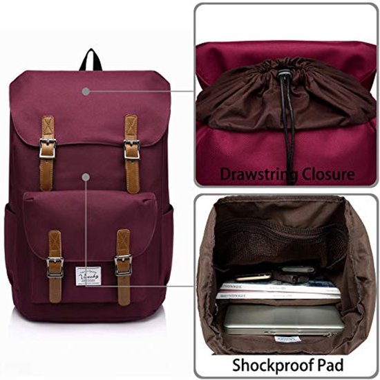 VASCHY Schoolrugzak, herenrugzak, vintage rugzak, 39,6 cm, waterdicht, universiteitsrugzak voor jongeren, universiteit, camping, reizen, trekking