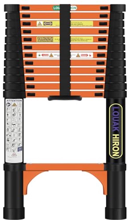 Lospitch 3,8 m (1,9 1,9 cm), M, aluminium telescopische ladder, inklapbaar, uittrekbare ladder met stabilisator, hoogwaardige vouwladder en opvouwbare aluminium ladder, belastbaar tot 150 kg