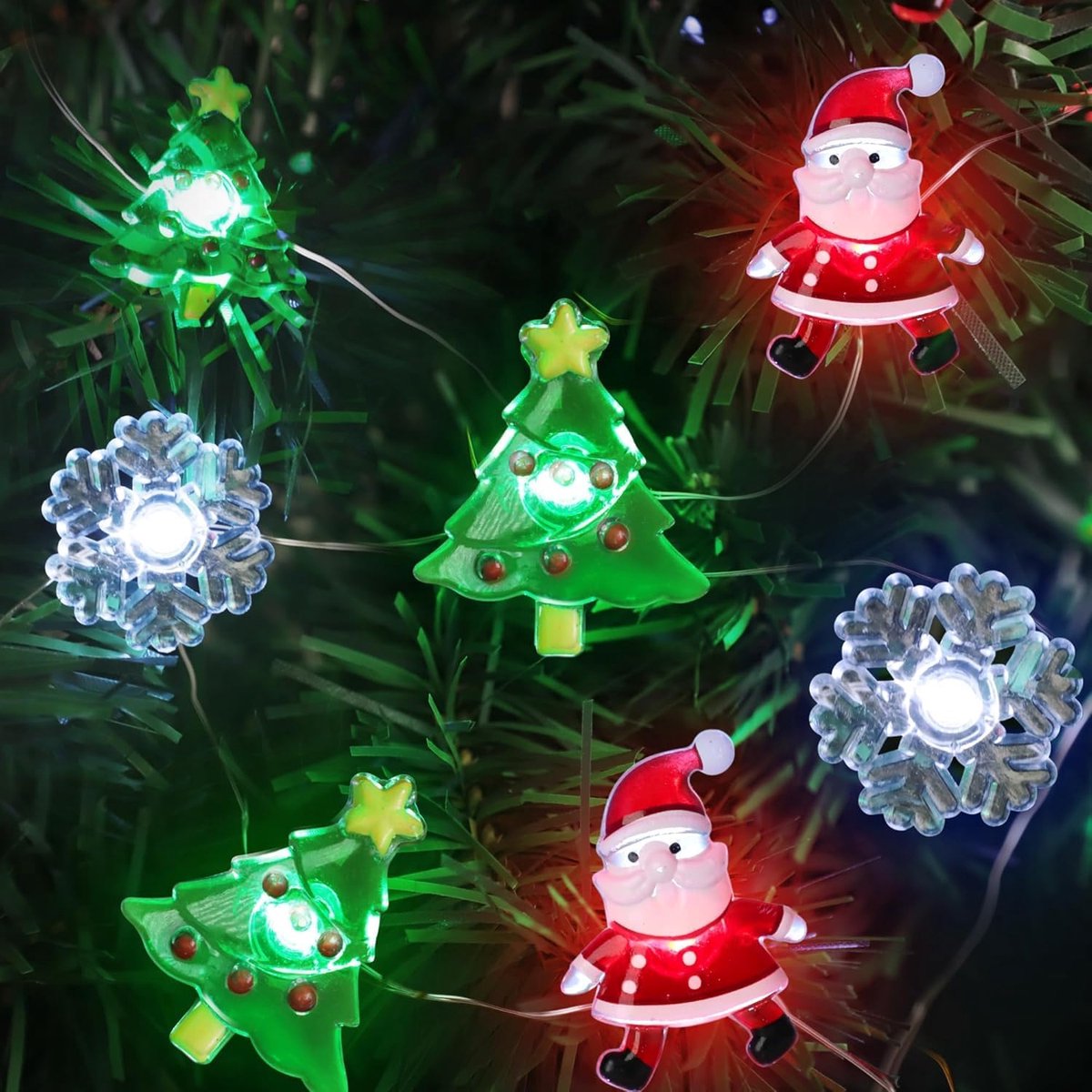 QTTVBTNA -Kerstverlichting met 30 LED –3 m - Sneeuwvlok & Kerstboom Lichtketting – Warme Feestverlichting voor Binnen & Buiten – Perfect voor Kerstboom, Tuin en Feestdecoratie