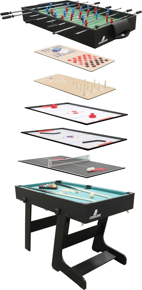 Cougar 16-in-1 Multi Speeltafel – Zwarte Speeltafel met 16 Spellen – Inclusief Accessoires – Voor Kinderen en Volwassenen