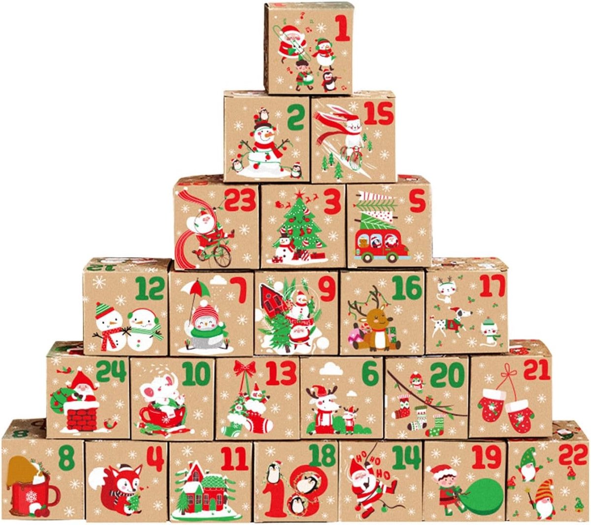 Adventskalenderdoos 7*7*7cm, 24 Adventskalenders, DIY, Kerstkalenderdoos, Adventsdoos, DIY Kartonnen Adventskalender Bestaande uit 24 Dozen