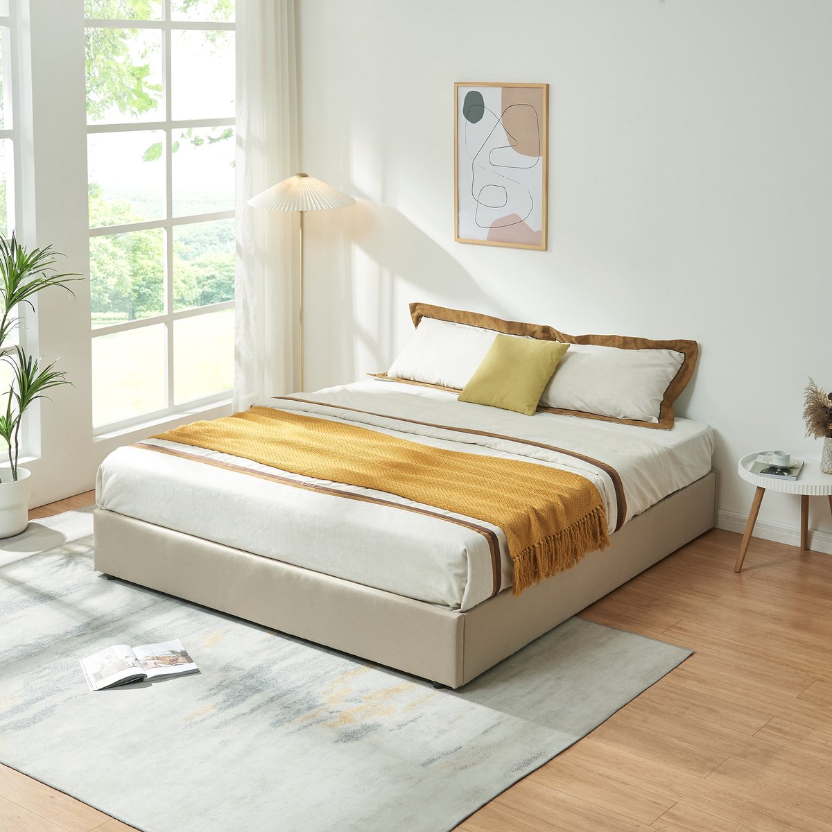 en.casa Tweepersoonsbed Nola met bedbodem linnen 200x180 cm beige [en.casa]