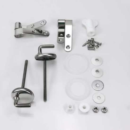 Set toiletbril scharnieren en bevestigingsonderdelen, waaronder scharnieren, bouten, ringen en schroeven.