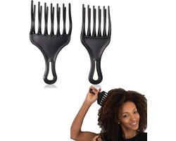Krullenkam - Krullen - Dubbele rij tanden - Krullenkam - Zwart - Krullen - Curly Girl - Dubbele rij tanden - Groot - Haar styling - Hair comb - Krullen - Kapperskam - zwart - 2 Stuk