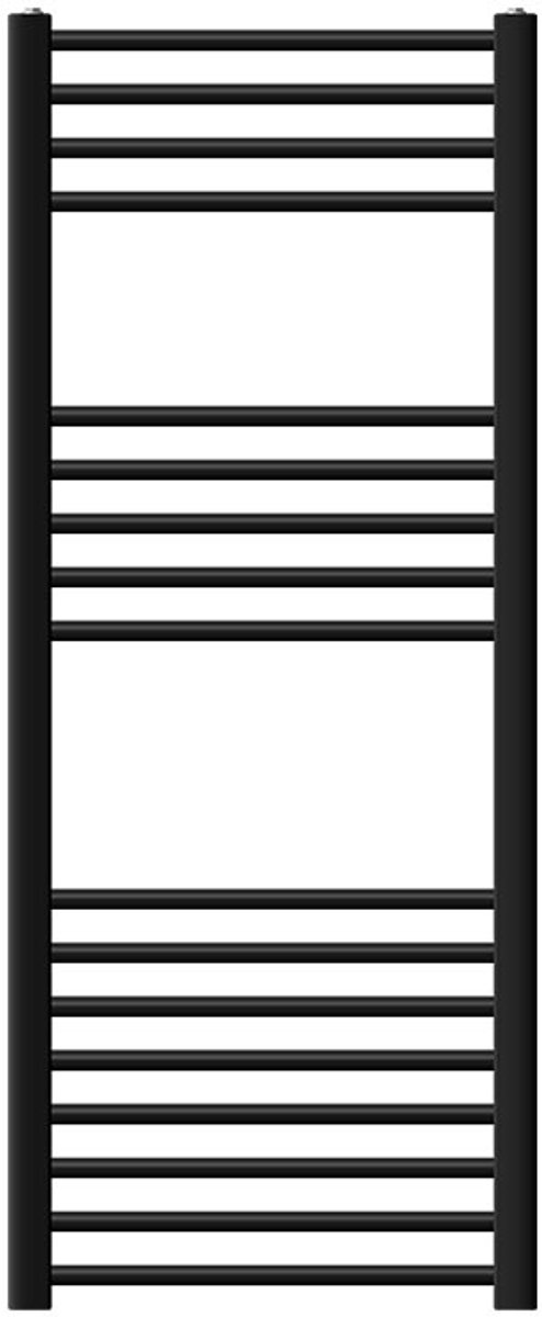 Elektrische badkamerradiator met verwarmingselement 900W 500x1200 mm Zwart mat gebogen Zijaansluiting & thermostaat Digitaal display LuxeBath