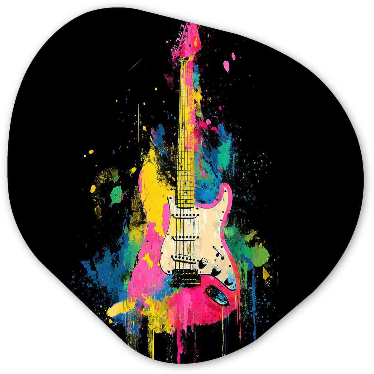 Organische wanddecoratie 60x60 cm - Organisch schilderij Gitaar - Kleurrijk - Verf - Muurdecoratie woonkamer - Kamer decoratie - Schilderijen - Muurcirkel aesthetic