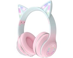Draadloze Kinderhoofdtelefoon Met Kattenoren En LED-Verlichting - Opvouwbare Over-Ear Hoofdtelefoon Met Microfoon - Bluetooth 5.3 - Roze