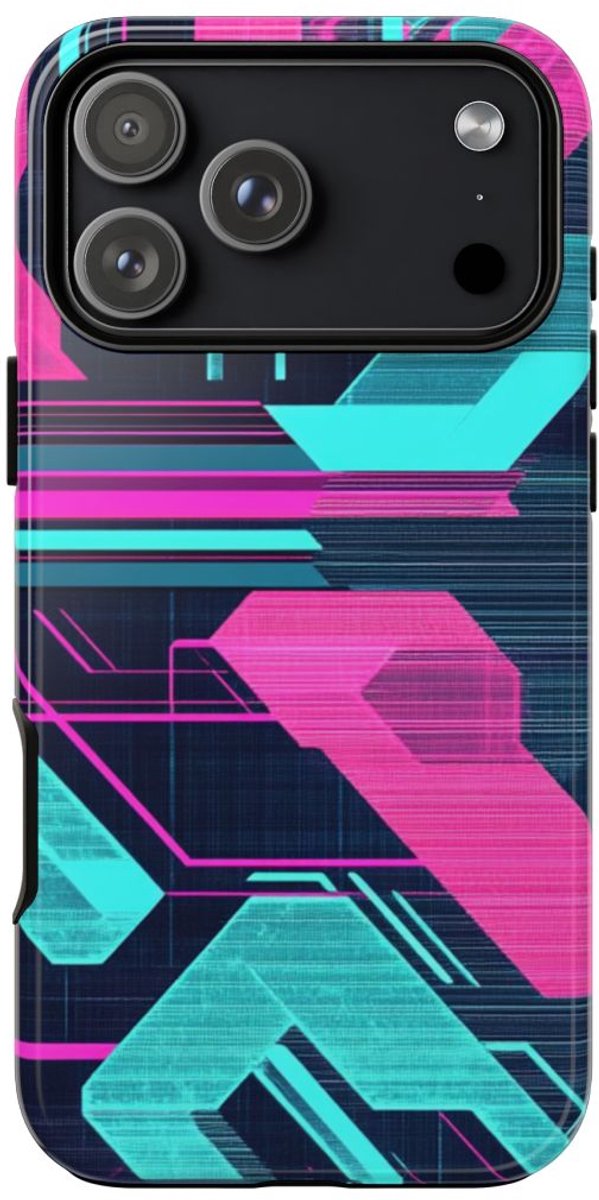 Neon Geometrisch Cyberpunkpatroon – Telefoonhoesje Geschikt voor iPhone 17 Pro Max
