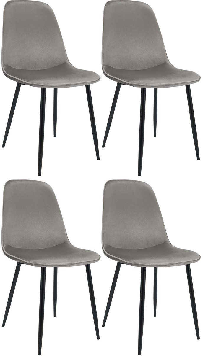 CLP Maryam Set van 4 eetkamerstoelen - klassiek - met rugleuning - zwart metalen frame - b