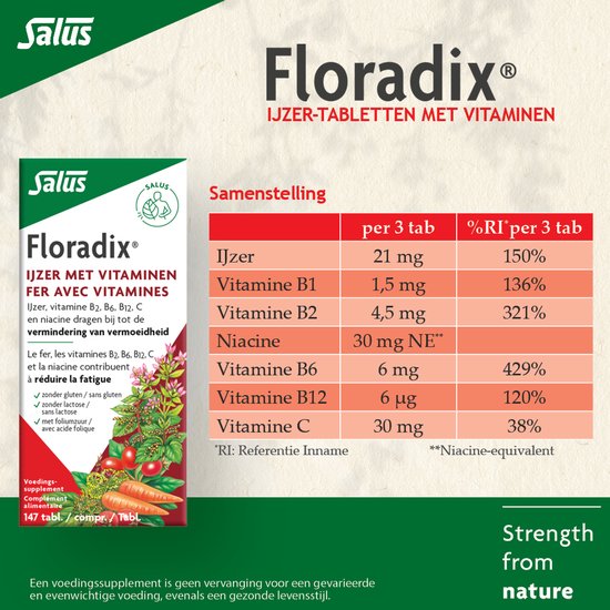 Salus Floradix IJzer-tabletten Bij vermoeidheid Voedingssupplement met ijzer 147 tabletten