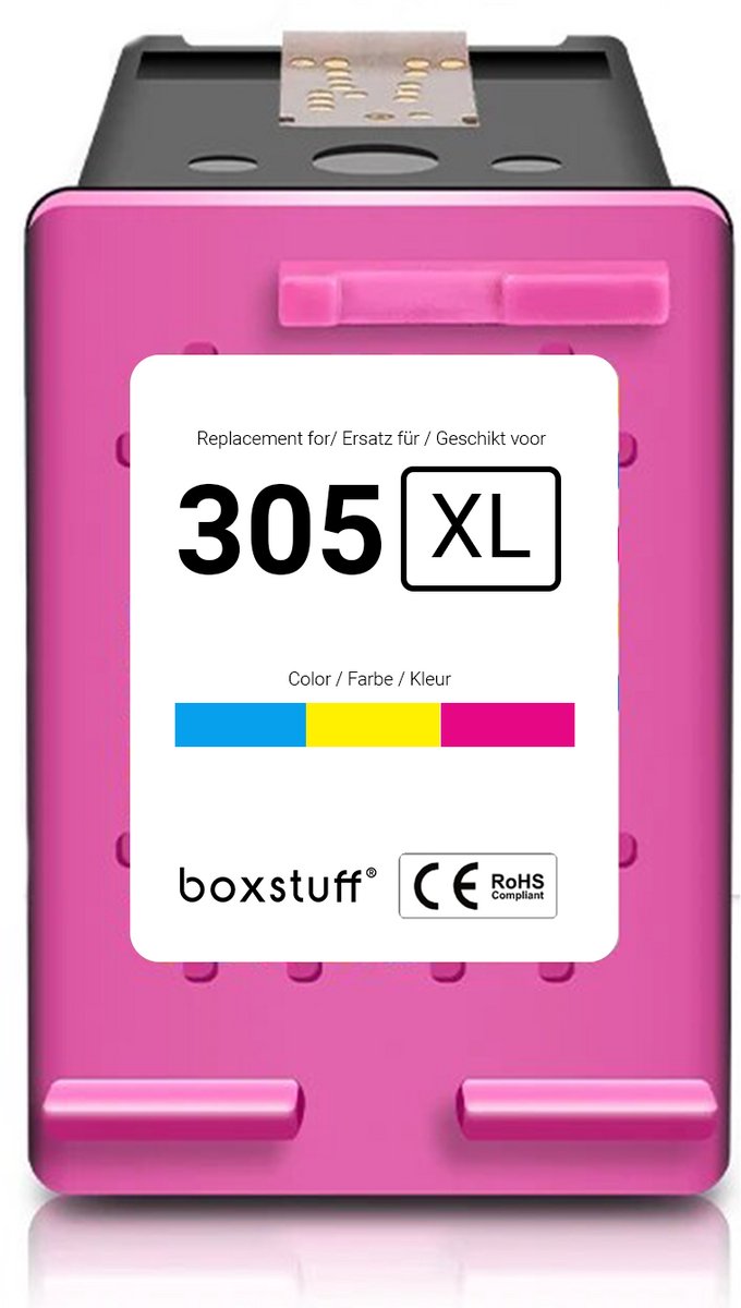 Boxstuff Inkt geschikt voor 305 XL - (3YM62AE) Compatibel met HP 305 / 305XL - Inkt Cartridge Kleur voor HP Deskjet 2700 / 2720 / 2710 / Plus 4120 / 4130 / 4110 / 4100 / Envy 6000 / 6010 / 6020 / 6030 / 6032 / Pro 6400 / 6420 - Pack Kleur