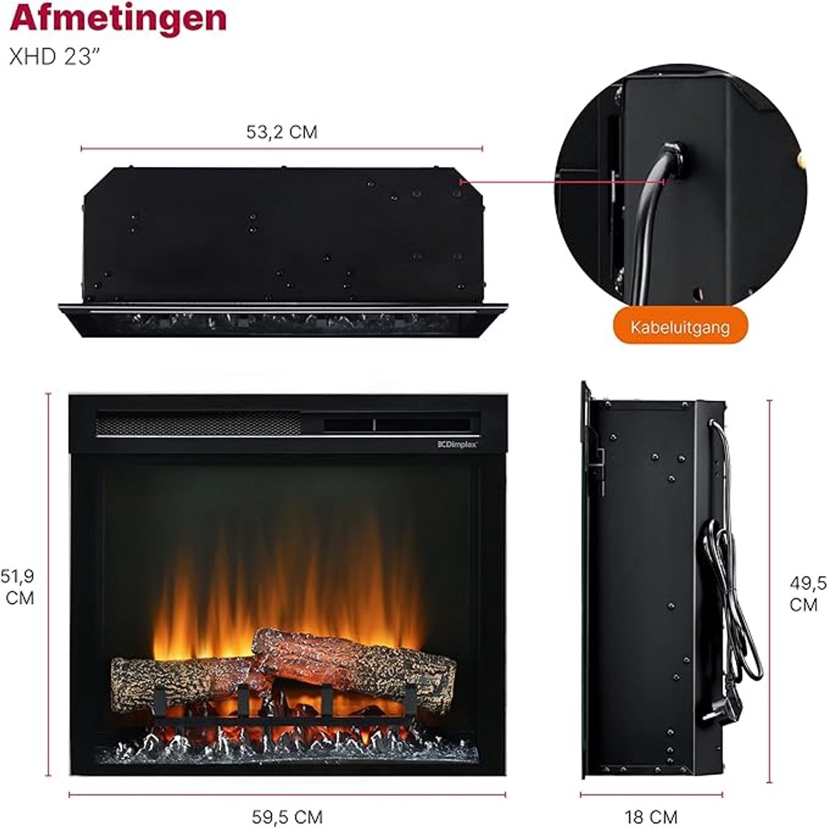 Luxe Elektrische Inbouwhaard XHD23 Firebox 23" – 1400W – Optiflame Vlameffect – LED Verlichting – Warmtefunctie – Afstandsbediening – Zwart – Inzethaard / Wandhaard voor Schouwombouw HomeByNicole