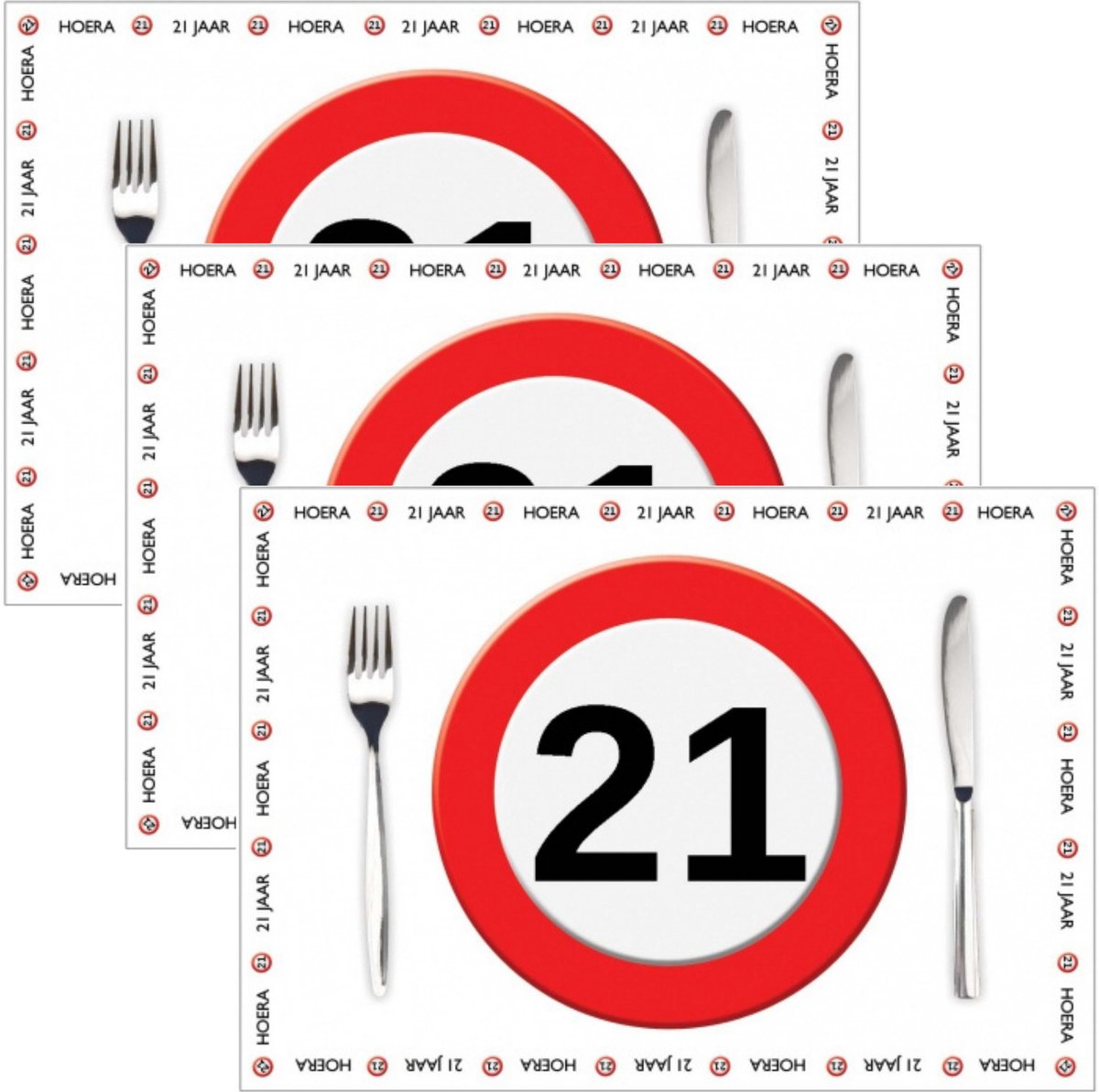 Placemat 21 jaar - 30x stuks - 42 x 30 cm - 90g - papier - verjaardag - jubileum