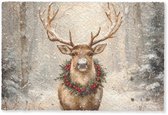 Deurmat 90x60 cm - Droogloopmat Kerst - Rendier - Winter - Krans - Mat voor binnen - Schoonloopmat - Deurmatten met print - Inloopmat