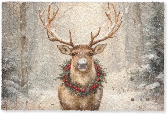 Paillasson 90x60 cm - Noël de Noël - Renne - Hiver - Couronne - Tapis d'intérieur - Paillasson - Paillassons imprimés - Noël - Cadeau - Cadeau de Noël pour hommes, femmes et enfants