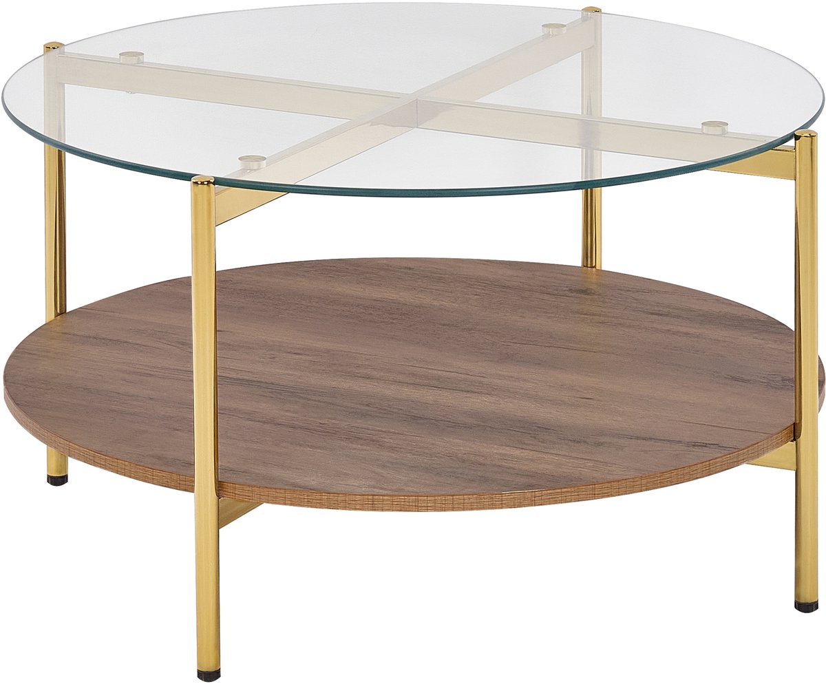 Beliani LOVELL - Salontafel - Donkerbruin/Goud - Hout