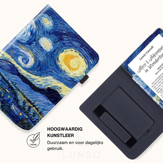 Lunso PocketBook Verse / Verse Pro / Verse Color hoes (6 inch) - Luxe Stand sleepcover - Van Gogh Sterrennacht van Lunso — afbeelding 2